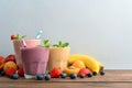 Three glass of fruit milkshakes Royalty Free Stock Photo