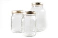 Three glass mason jars on an isolated background Royalty Free Stock Photo