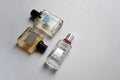Three glass perfume bottles with a copy space Royalty Free Stock Photo