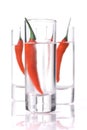 Three Glass of Vodka with red chili pepper Royalty Free Stock Photo