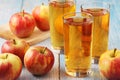 Glasses with apple juice and ripe apples Royalty Free Stock Photo