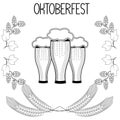 Three glasses of beer, barley, hops, Oktoberfest
