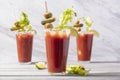Bloody Mary Cocktail Drink on Wood with Marble Background Royalty Free Stock Photo