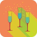 Three glasses champagne flat design stylized party drink icon