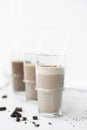three glasses with chocolate milkshakes Royalty Free Stock Photo