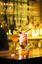 Three glasses of cocktail serve on bar Royalty Free Stock Photo