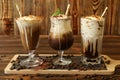 Three glasses of different cold coffee drinks. Royalty Free Stock Photo