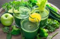 Three glasses of fresh organic green juice Royalty Free Stock Photo