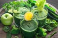 Three glasses of fresh green juice Royalty Free Stock Photo