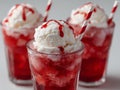 Three glasses of ice cream with red and white striped straws Royalty Free Stock Photo
