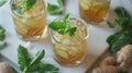 Three Glasses of Iced Tea With Mint and Ginger Royalty Free Stock Photo