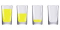 Three glasses of lemonade. A full, half-empty, empty glass. Drinks in glasses. Vector illustration. Stock image. Royalty Free Stock Photo