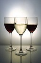 Three glasses with red and white wine Royalty Free Stock Photo