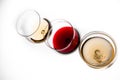 Three glasses with red and white wine, the top view Royalty Free Stock Photo