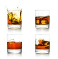 Three glasses with whiskey pouring into them Royalty Free Stock Photo