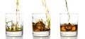 Three glasses with whiskey pouring into them Royalty Free Stock Photo