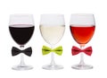 Three glasses of wine and bow tie. Royalty Free Stock Photo