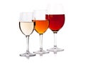 Three glasses with wine of different colour Royalty Free Stock Photo