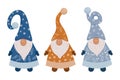 Three gnomes in cute hats set. Collection christmas characters isolated on white background. Elements the design of Royalty Free Stock Photo