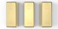 Three gold bars per 1000 grams are isolated on a white background. The view from the top. 3d rendering Royalty Free Stock Photo