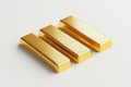Three gold bars on a white background Ai photo Royalty Free Stock Photo