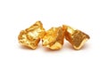 Three Gold Nuggets on White Background Sparkling Under Bright Studio Light Royalty Free Stock Photo
