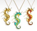 Three gold seahorse
