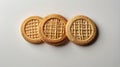 Three Golden Waffle Biscuits on a Clean White Background Royalty Free Stock Photo