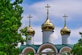 Three golden domes of a Russian orthodox Christian church Royalty Free Stock Photo