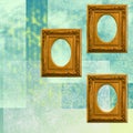 Three golden frames on a geometric texture
