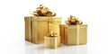 Three golden presents with golden bow