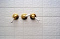 Three golden shower valve handles Royalty Free Stock Photo