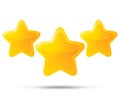 Three golden stars. Star icons on white background