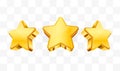 Three golden stars. Template for mobile game. Achievement concept.