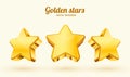 Three golden stars. Template for mobile game. Achievement concept.