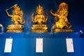 Three golden statues of God Shiva at the Ostasiatiska Museum of East Asia. Stockholm. Sweden 08.2019