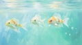 Three goldfish swimming in the water, AI