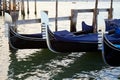 Three gondola boats moored in Grand Canal in Venice, Italy Royalty Free Stock Photo