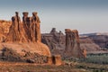 Three Gossips Rock Formation in Arches National Park at Sunrise Royalty Free Stock Photo