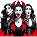 Three gothic vampire women with red eyes and open mouths Royalty Free Stock Photo