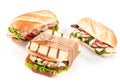 Three gourmet sandwiches Royalty Free Stock Photo