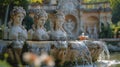 Elegant Sculptures at a Historic Fountain in Sunlit Garden