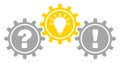 Three Graphic Gears Filled Question Idea And Answer Gray Yellow Outline Royalty Free Stock Photo