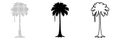 Palm Tree in Three Graphic Styles Solid Silhouette, Halftone Dot Matrix, and Outline Drawing Royalty Free Stock Photo