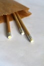 Three graphite pencils in craft brown paper bag