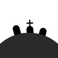 Three graves on a cemetery, a hill. Halloween object, grave with a cross. Simple icon, flat design illustration