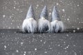 Three Gray Gnomes, Snowflakes, Copy Space For Advertisement