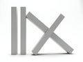 Three gray rectangular blocks forming an x shape on a white surface with subtle shadow Royalty Free Stock Photo