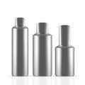 Three gray round bottle container in different style and size