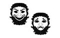 Three greek theatre masks isolated on a white background